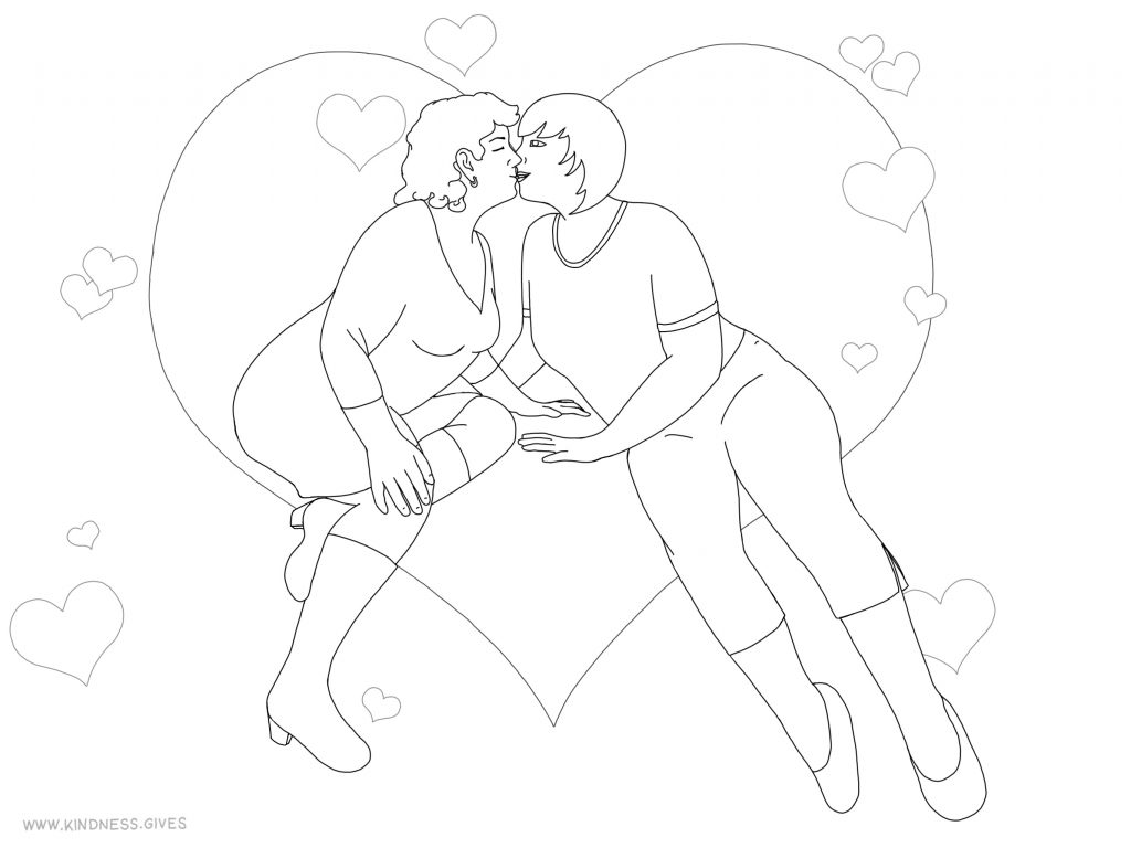 Two women kissing - coloring picture