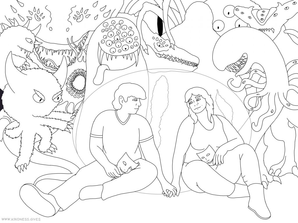 Fighting depression together - coloring picture