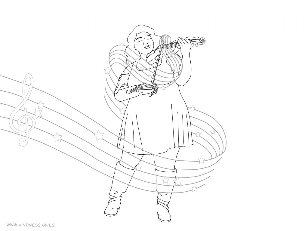 Fat musician with prosthetic arm - coloring picture
